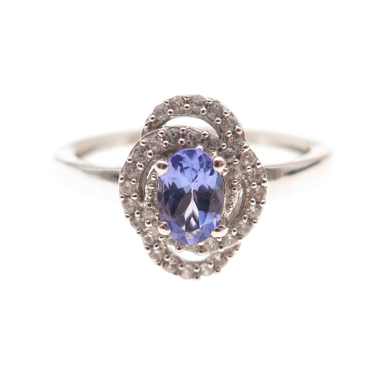 Chuck Clemency 925 Sterling Silver Real Tanzanite & White Topaz Ring Size 8