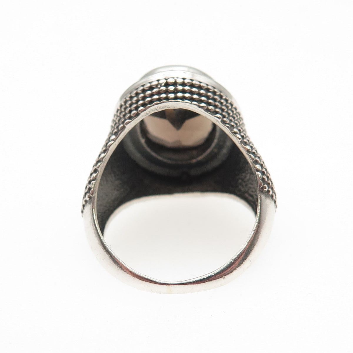 925 Sterling Silver Vintage Real Smoky Quartz Granulated Oxidized Ring Size 6.25