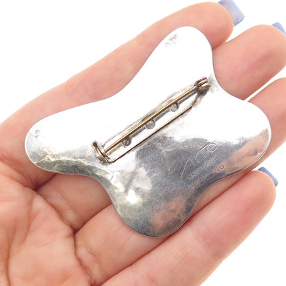 ARTE 925 Sterling Silver Vintage Modernist Abstract Hammered Pin Brooch