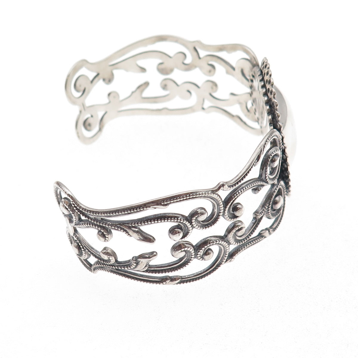 Beau 925 Sterling Silver Antique Art Deco Filigree Adjustable Bracelet 6.75"