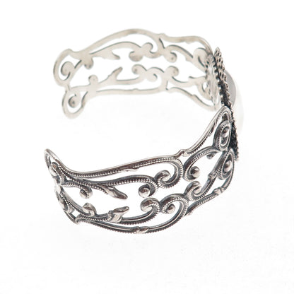 Beau 925 Sterling Silver Antique Art Deco Filigree Adjustable Bracelet 6.75"