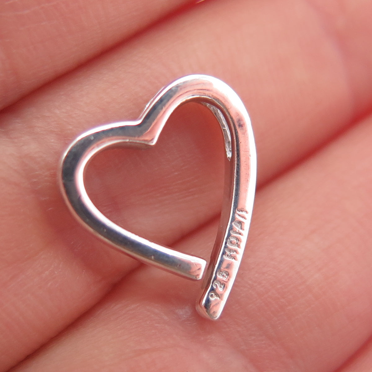 925 Sterling Silver Real Round-Cut Diamond Heart Mini Slide Charm Pendant