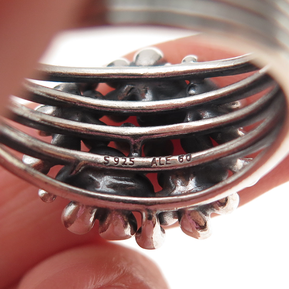 Pandora Sterling Silver Enamel Real Pearl Cherry Blossom Bouquet Ring Size 9.25