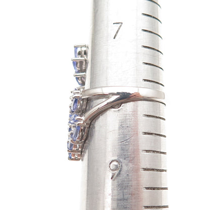 925 Sterling Silver Real Tanzanite & White Topaz Floral Adjustable Ring Size 8