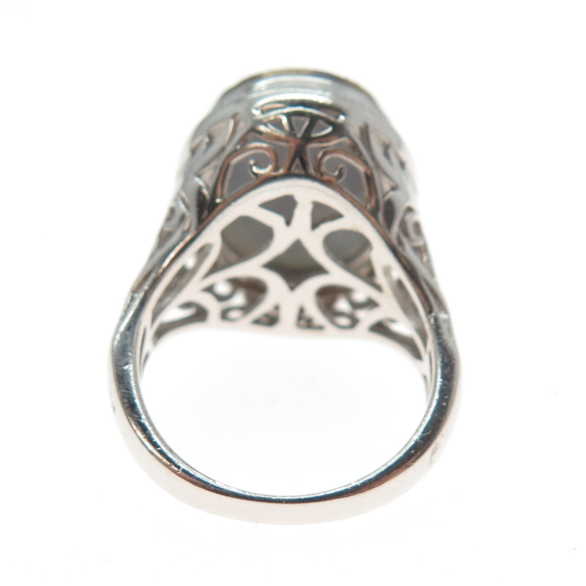 925 Sterling Silver Real Oval-Cut Gold Druzy Ornate Ring Size 5.25