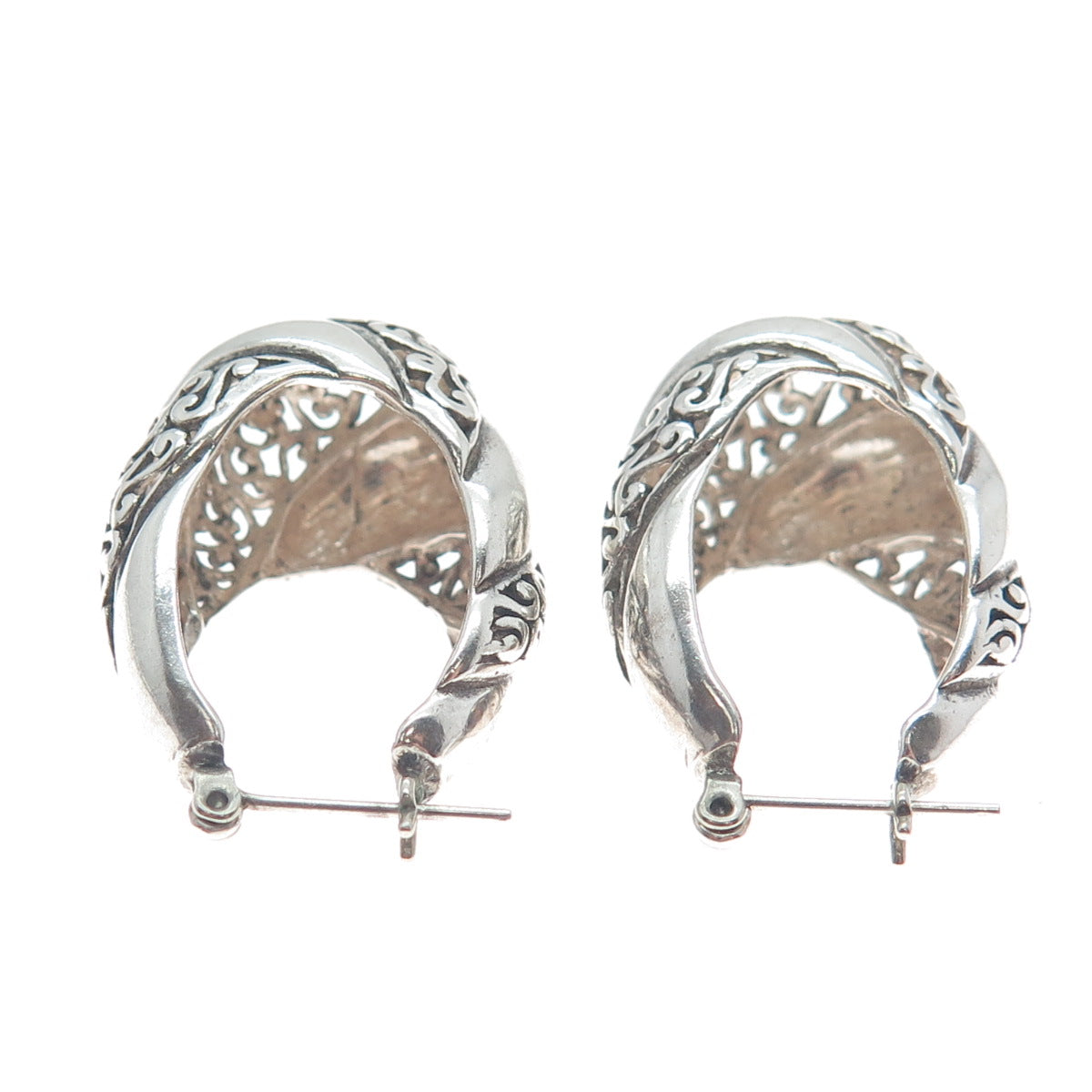 JEZLAINE 925 Sterling Silver Vintage Oxidized Ornate Heart Hoop Earrings