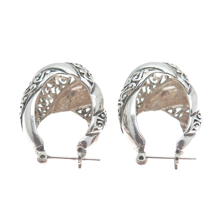 JEZLAINE 925 Sterling Silver Vintage Oxidized Ornate Heart Hoop Earrings