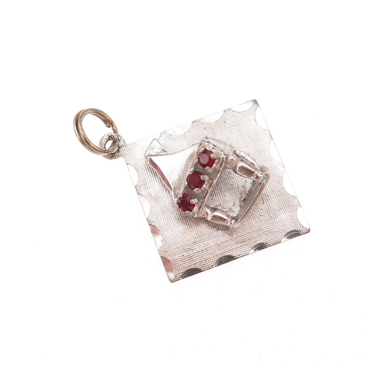 Mark Mercy 925 Sterling Silver Vintage Red Rhinestone Circus Charm Pendant