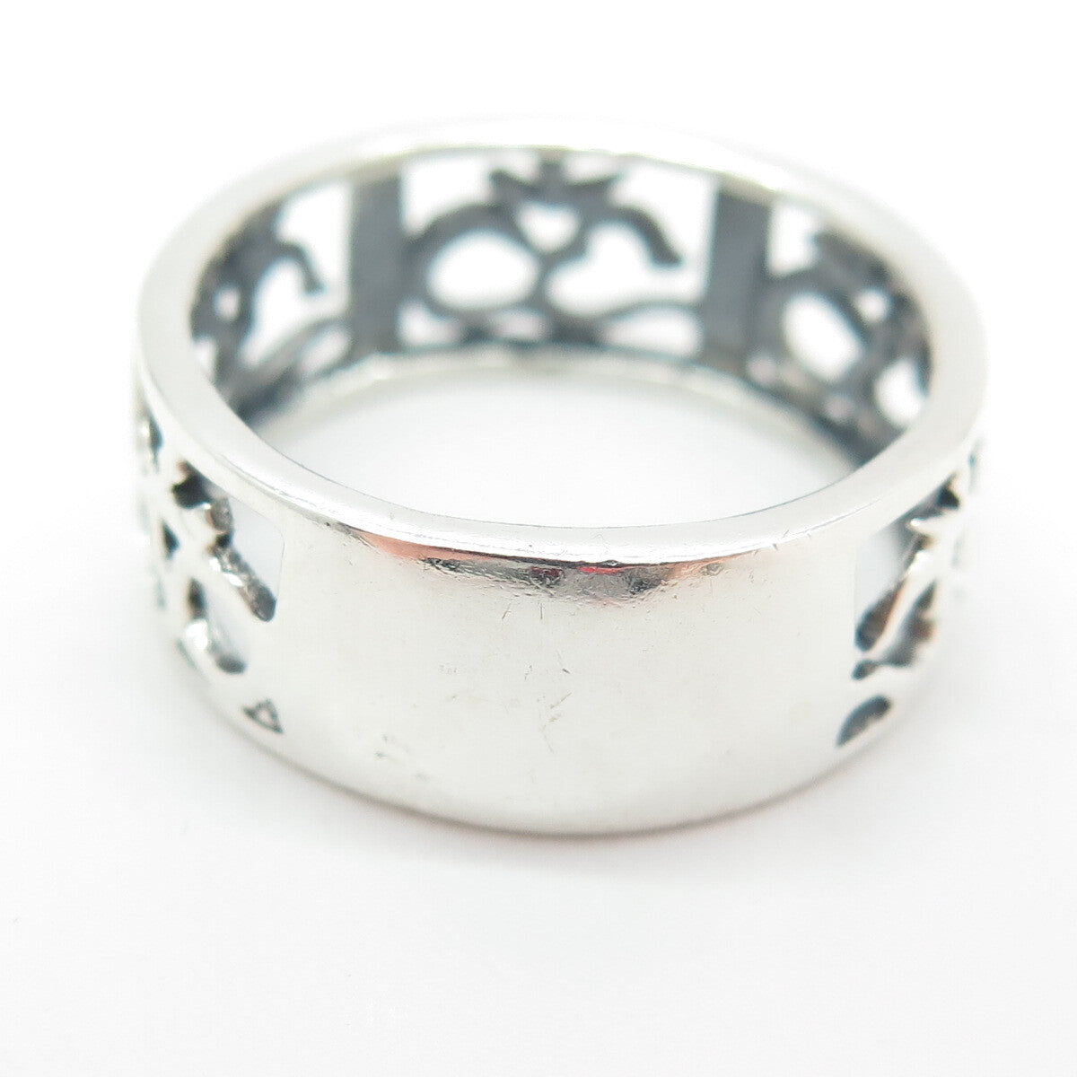 925 Sterling Silver Vintage Om Mantra Band Ring Size 10.25
