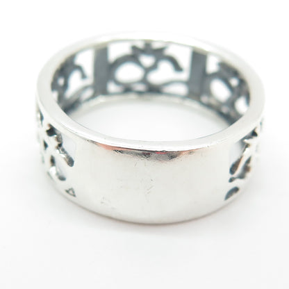 925 Sterling Silver Vintage Om Mantra Band Ring Size 10.25