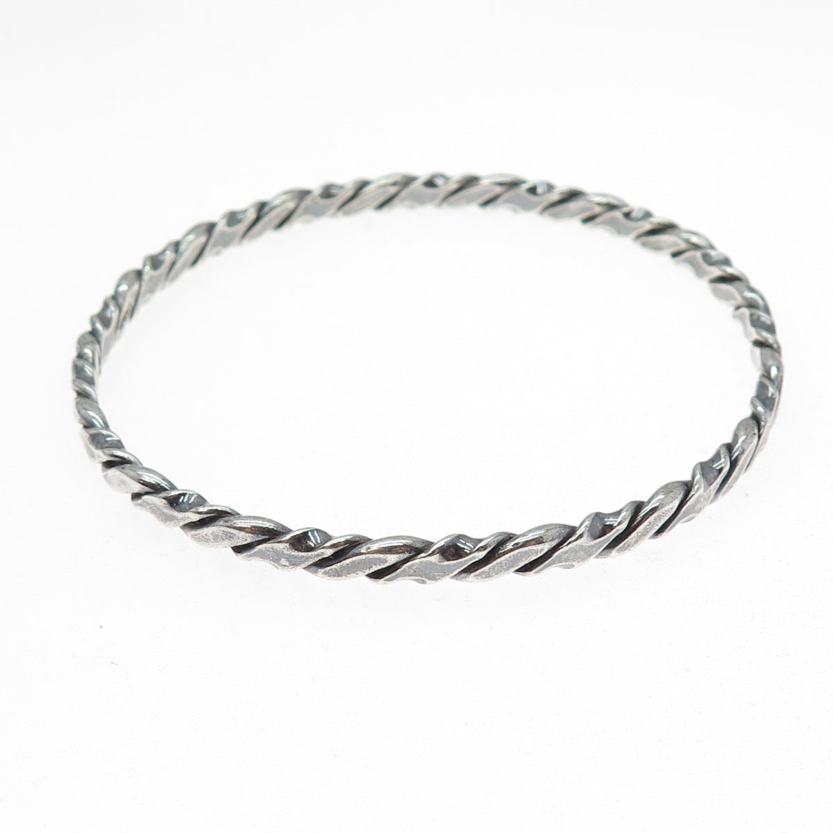 925 Sterling Silver Vintage Twisted Bangle Oxidized Bracelet 8.5"