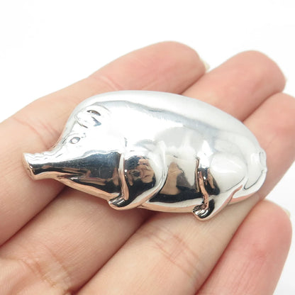 925 Sterling Silver Vintage Pig Boar Pin Brooch
