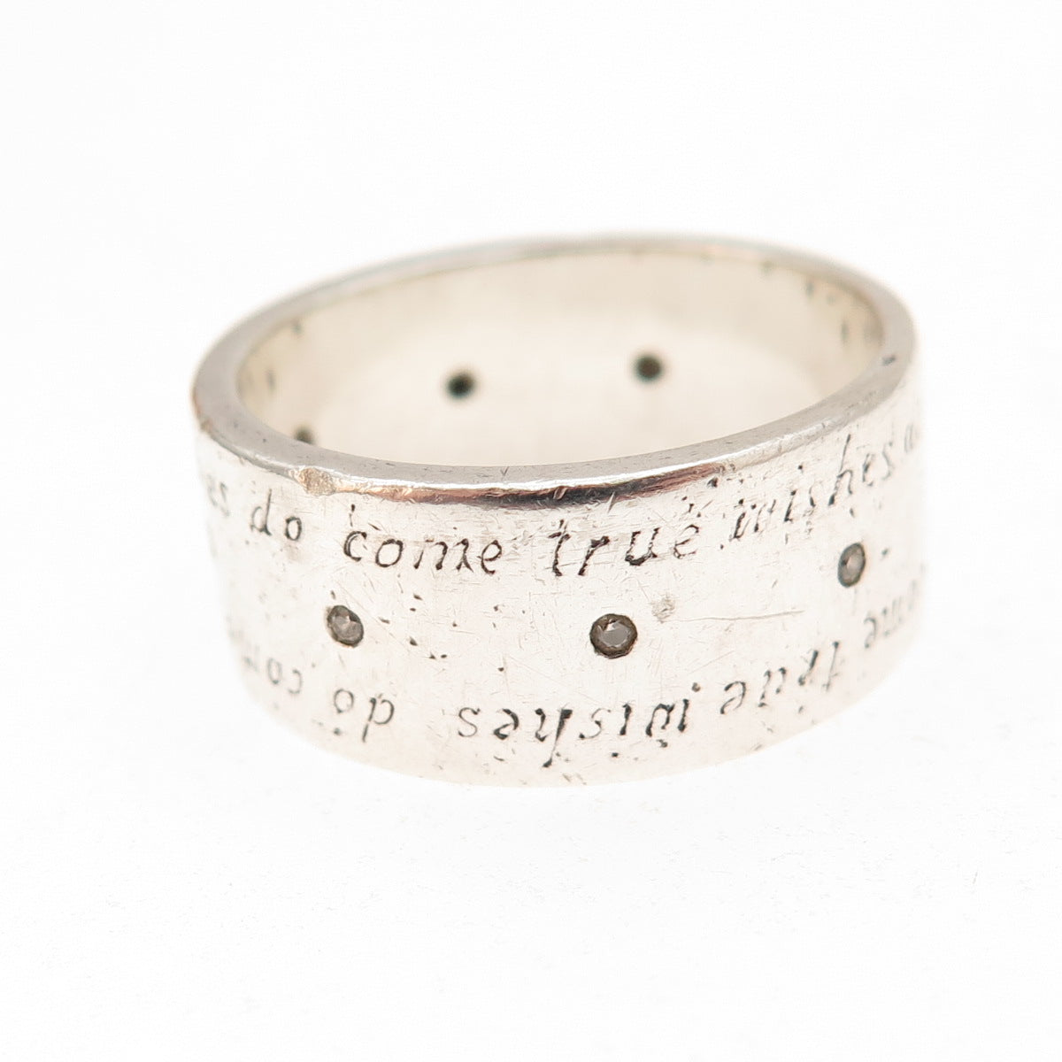 925 Sterling Silver Vintage Real Diamond Wishes Do Come True Band Ring Size 8.75