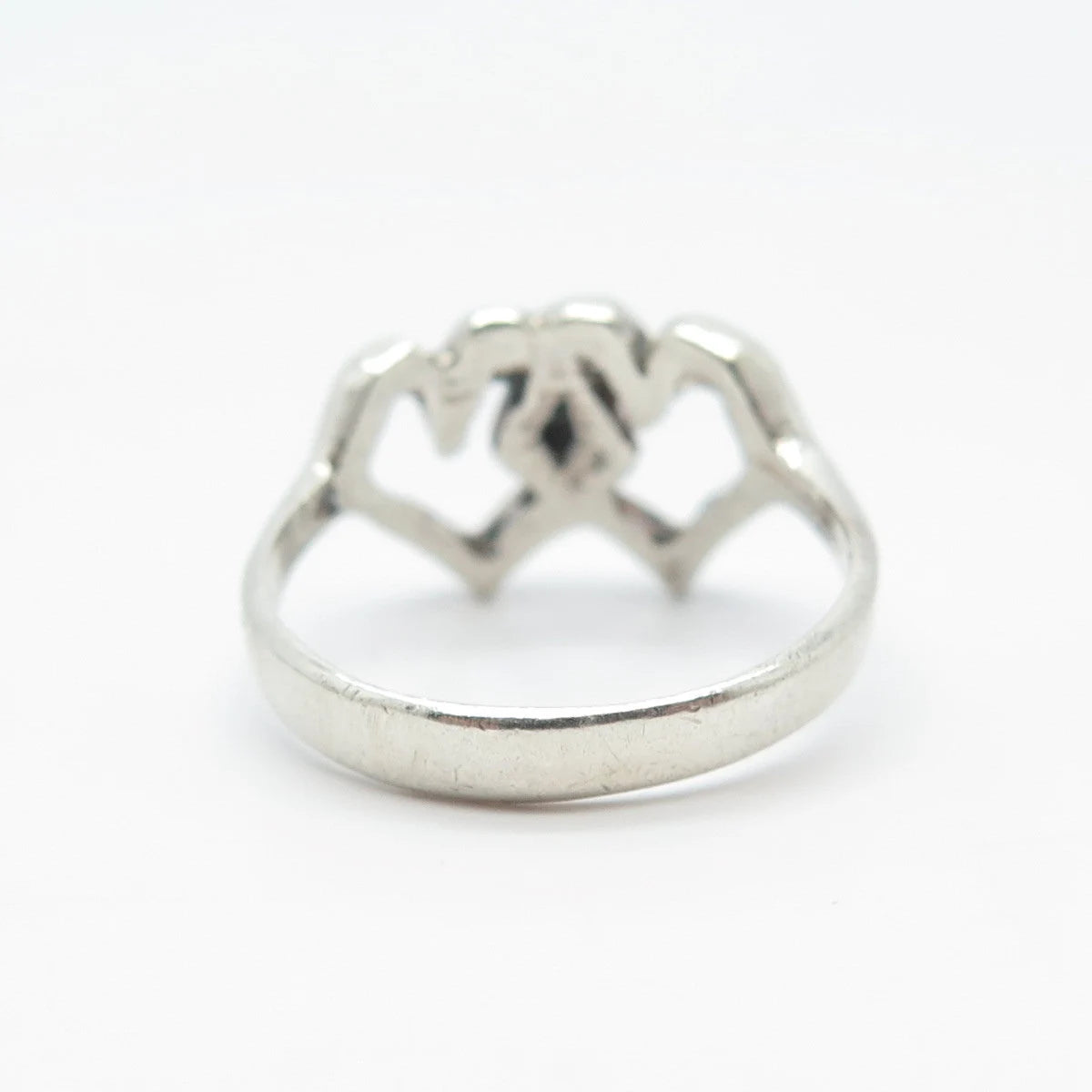 925 Sterling Silver Vintage Double Heart Oxidized Ring Size 7