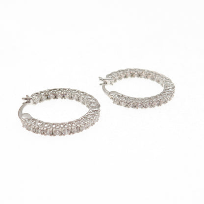 JCL Colleen Lopez 925 Sterling Silver Round-Cut C Z In & Out Hoop Earrings