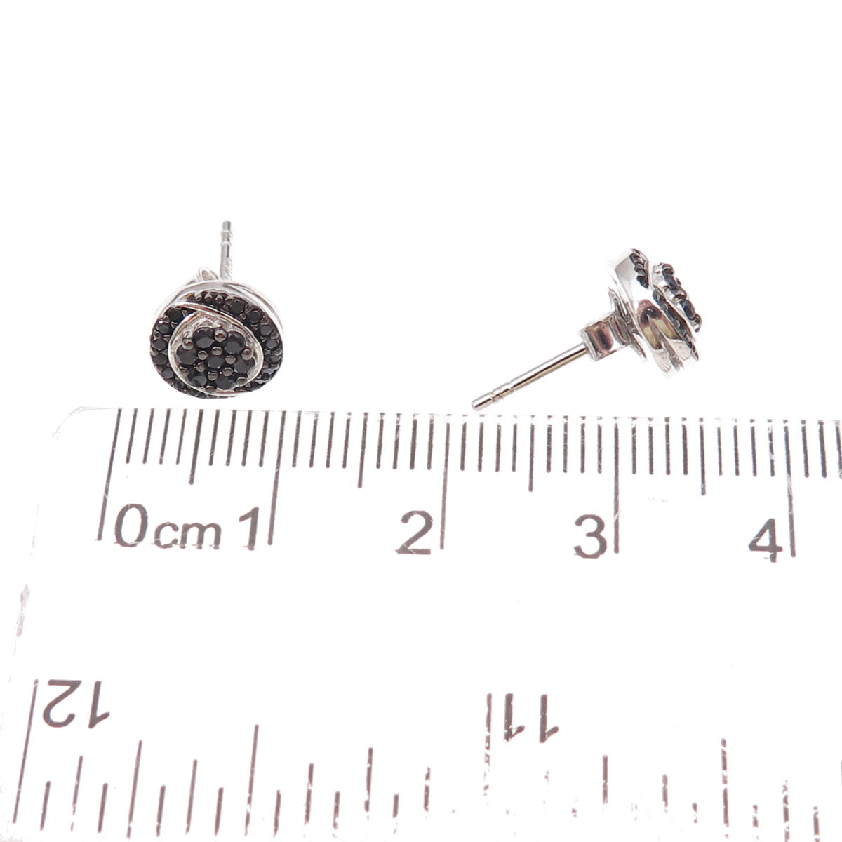 925 Sterling Silver Real Round-Cut Black Spinel Stud Earrings