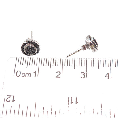 925 Sterling Silver Real Round-Cut Black Spinel Stud Earrings
