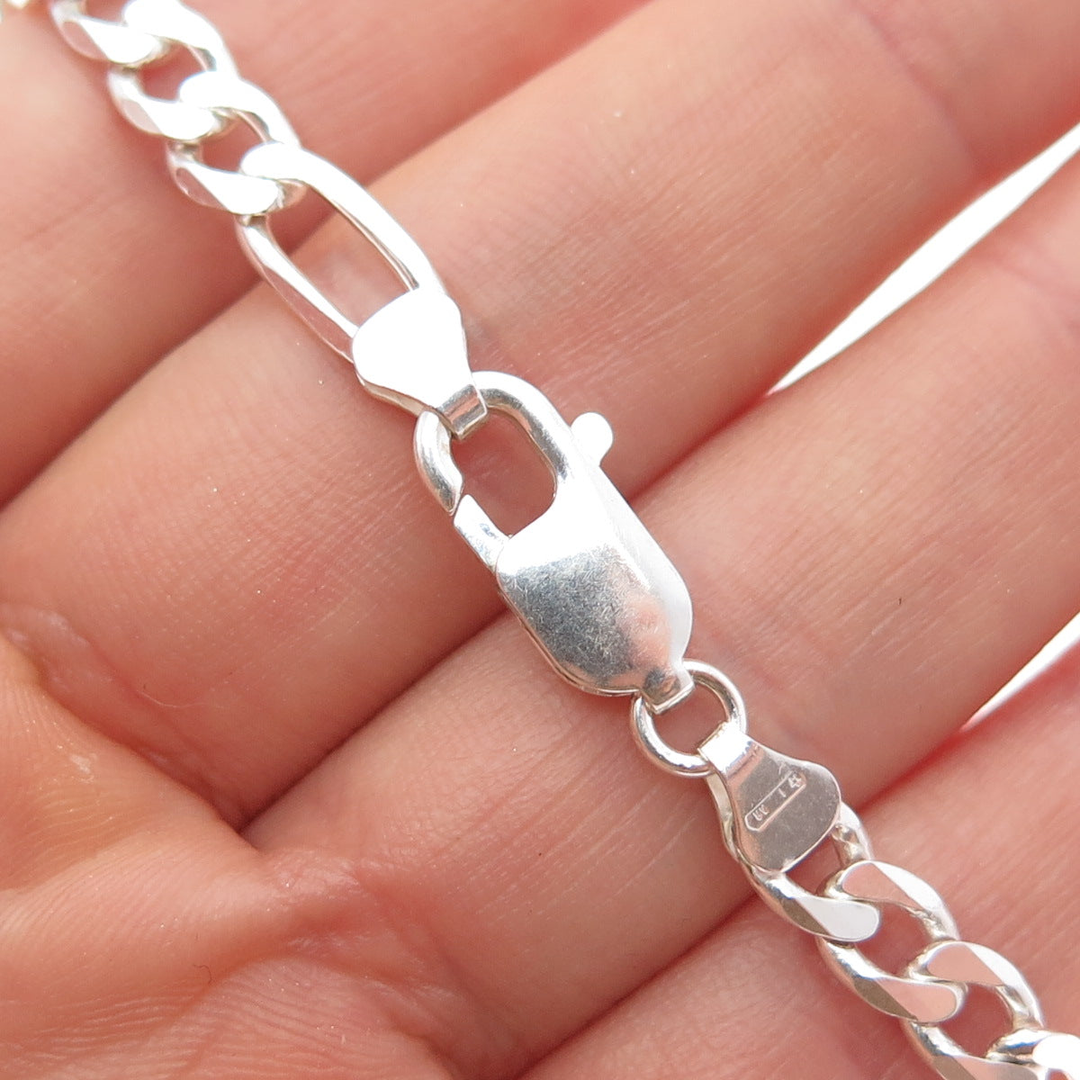 925 Sterling Silver Vintage Italy Figaro Chain Necklace 24"