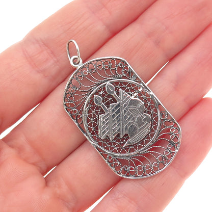925 Sterling Silver Vintage Egyptian Pharaoh & Pyramid Filigree Charm Pendant