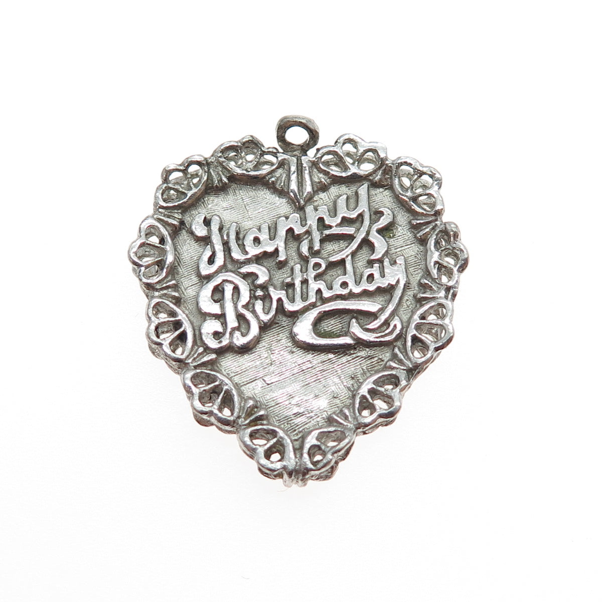 925 Sterling Silver Vintage Happy Birthday Heart Oxidized Charm Pendant