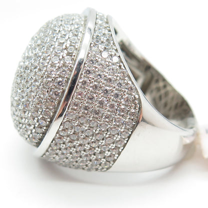 925 Sterling Silver Pave C Z Domed Ring Size 10