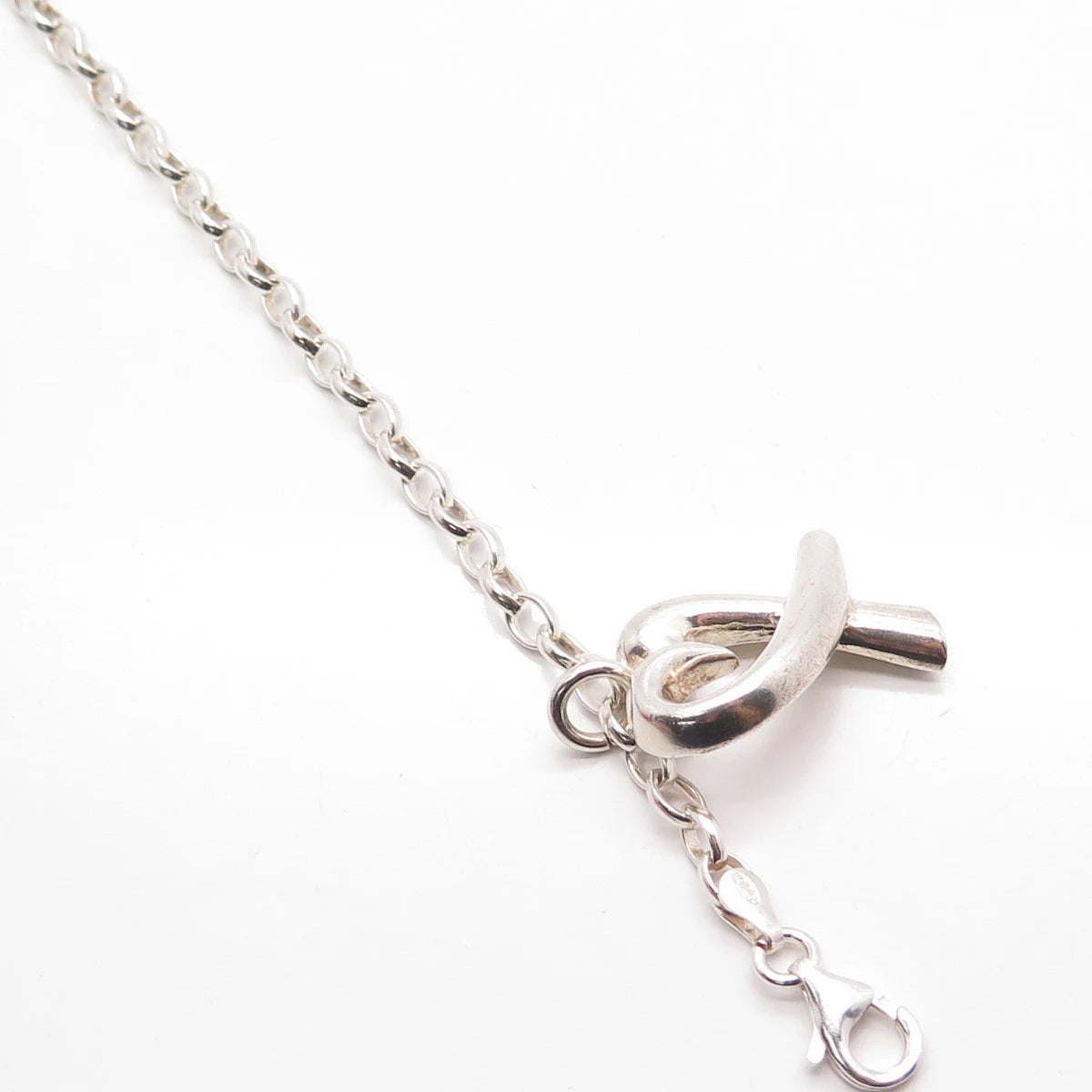 925 Sterling Silver Vintage Italy Heart Charm Rolo Link Bracelet 7.75"