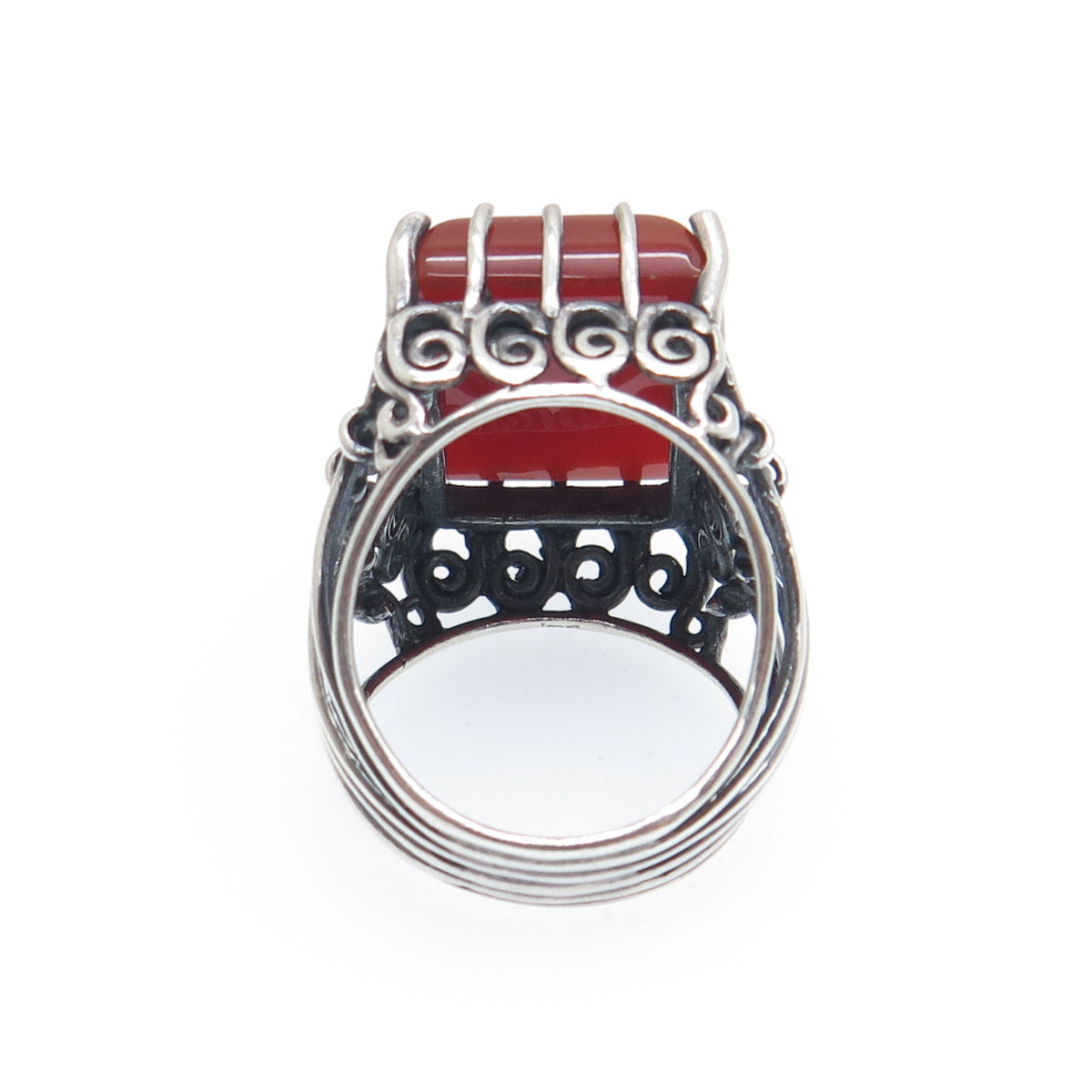 925 Sterling Silver Vintage Real Carnelian Modernist Oxidized Ring Size 6