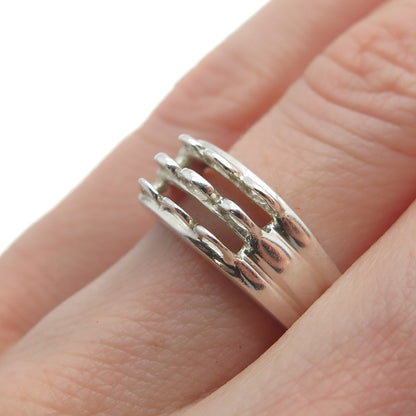 925 Sterling Silver Vintage Modernist 3-Row Ring Size 5.25