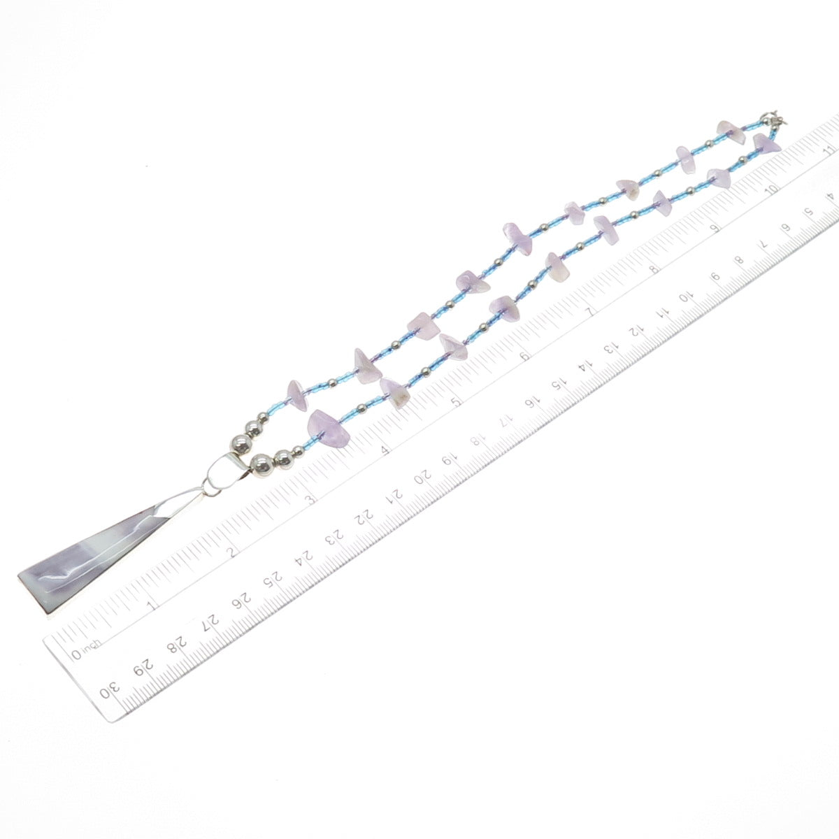 925 Sterling Silver Vintage Real Amethyst & Blue Spinel Beaded Necklace 18"