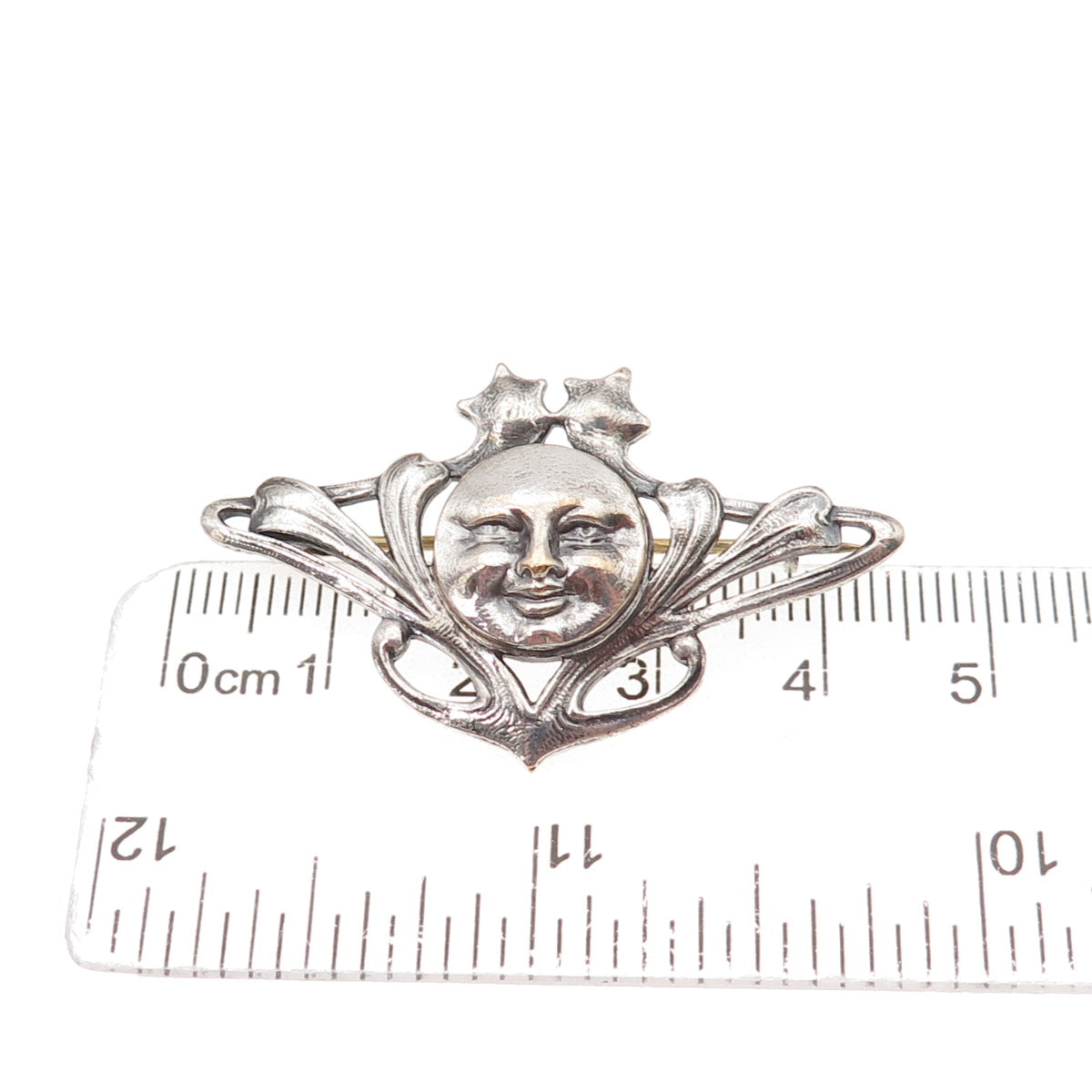 925 Sterling Silver Vintage Moon Face Oxidized Pin Brooch