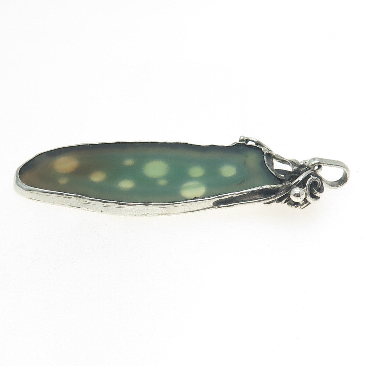 925 Sterling Silver Vintage Real Agate Modernist Oxidized Pendant