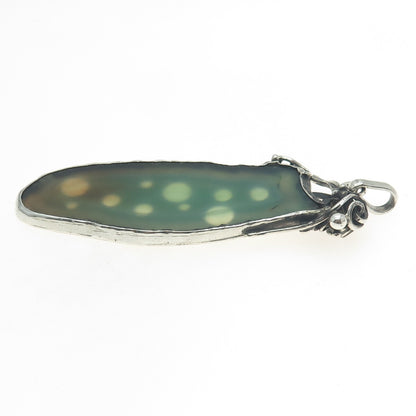 925 Sterling Silver Vintage Real Agate Modernist Oxidized Pendant