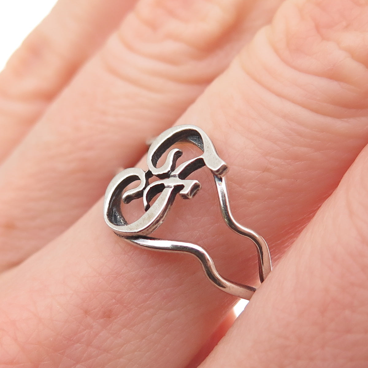 BEAU 925 Sterling Silver Vintage Letter F Initial Adjustable Ring Size 8.5
