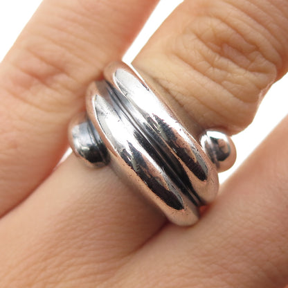 925 Sterling Silver Vintage Modernist Ribbed Bypass Oxidized Ring Size 6.25