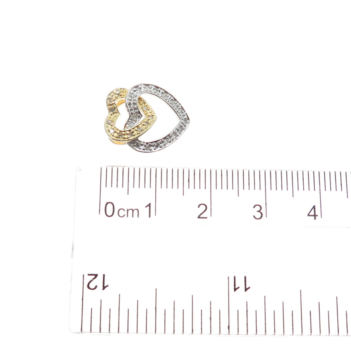 925 Sterling Silver 2-Tone Real Diamond Interlocked Heart Slide Mini Pendant