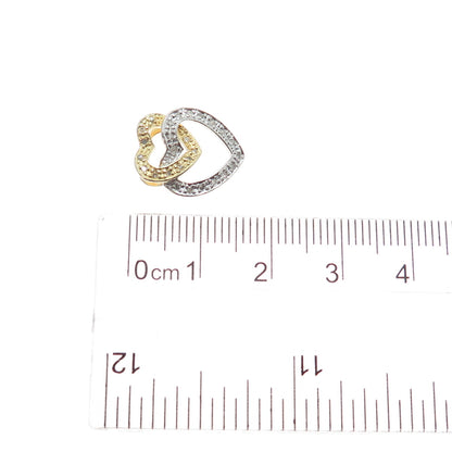 925 Sterling Silver 2-Tone Real Diamond Interlocked Heart Slide Mini Pendant