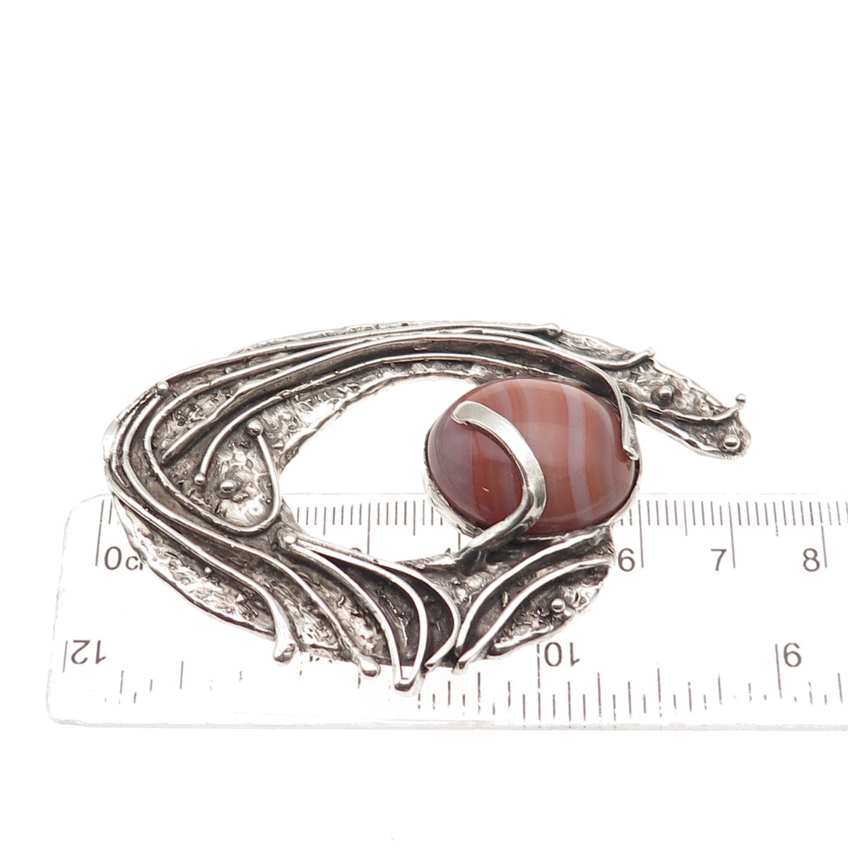 925 Sterling Silver Vintage Real Agate Modernist Oxidized Slide Pendant