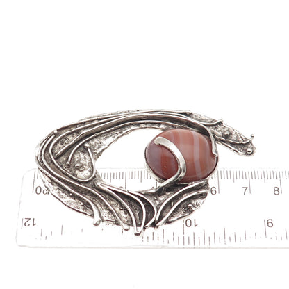 925 Sterling Silver Vintage Real Agate Modernist Oxidized Slide Pendant