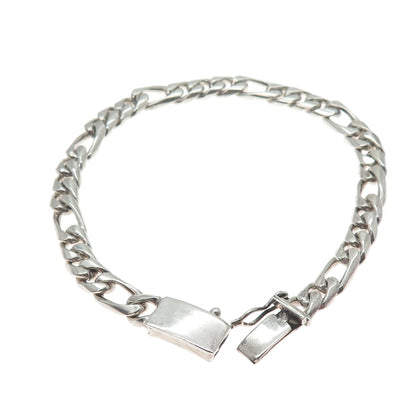 925 Sterling Silver Vintage Mexico Figaro Link Bracelet 8.5"