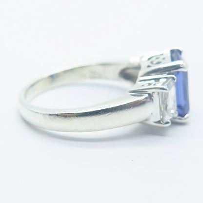 925 Sterling Silver White & Blue C Z Ring Size 9.25