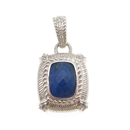 Judith Ripka 925 Sterling Silver Real Lapis & Round-Cut C Z Charm Pendant
