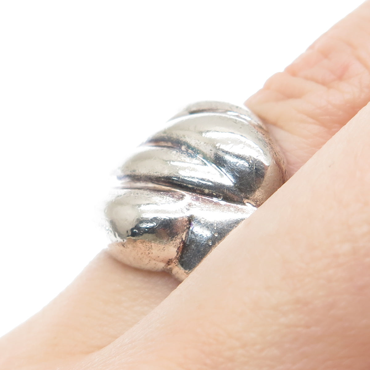 925 Sterling Silver Vintage Italy Modernist Ribbed Oxidized Ring Size 6.75