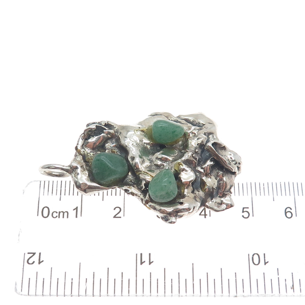 925 Sterling Silver Vintage Real Aventurine Modernist Brutalist Oxidized Pendant