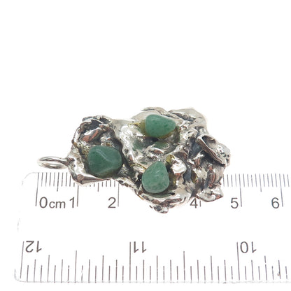 925 Sterling Silver Vintage Real Aventurine Modernist Brutalist Oxidized Pendant