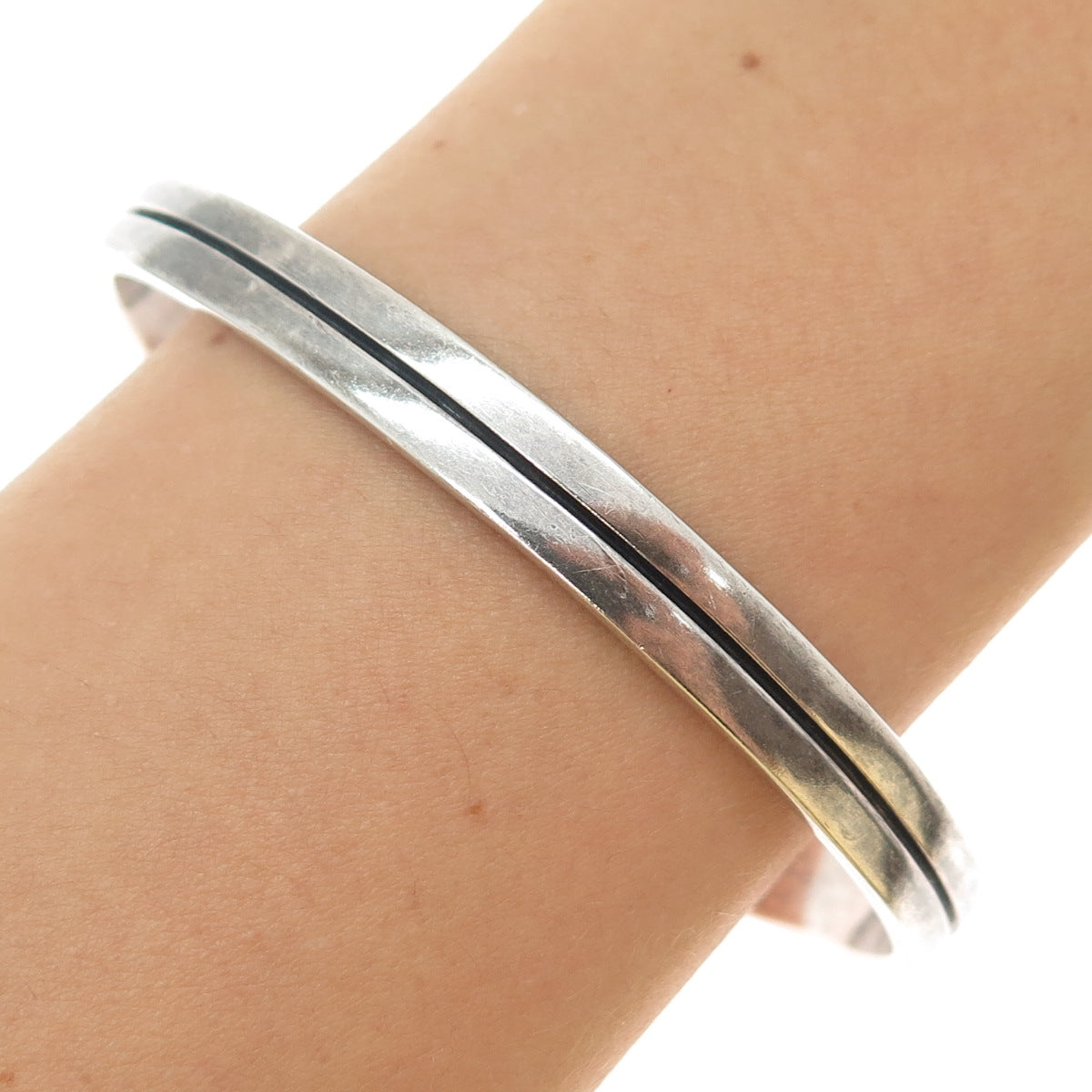 925 Sterling Silver Vintage Modernist Oxidized Adjustable Cuff Bracelet 7"