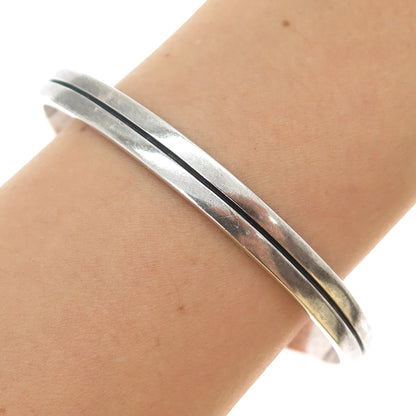 925 Sterling Silver Vintage Modernist Oxidized Adjustable Cuff Bracelet 7"