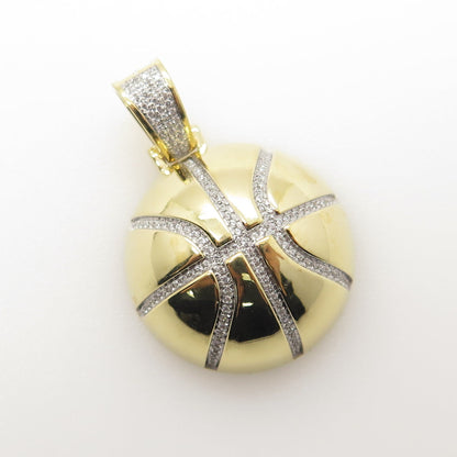 925 Sterling Silver Gold Plated Pave C Z Ball Pendant