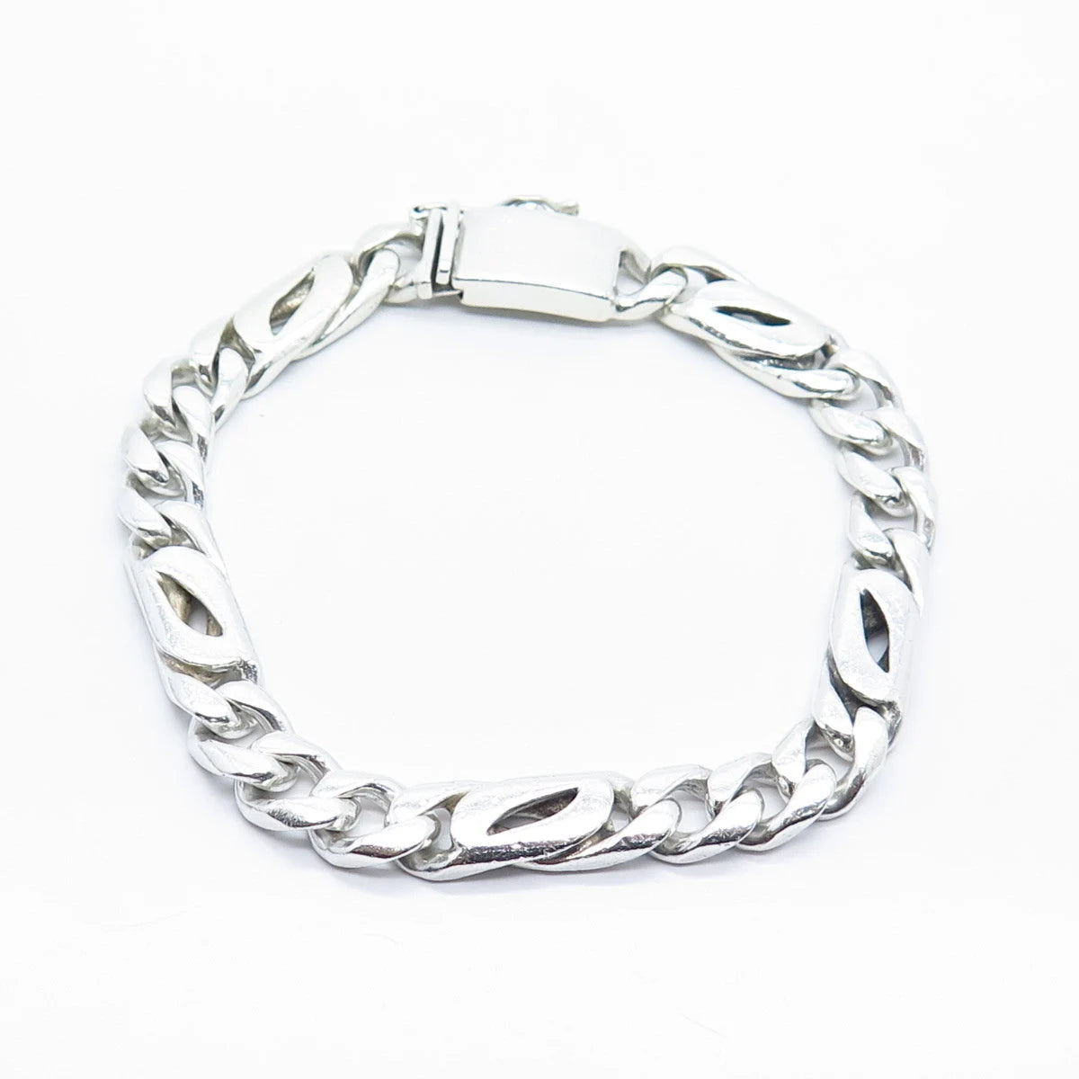 925 Sterling Silver Vintage Mexico Fancy Figaro Link Bracelet 8.75"