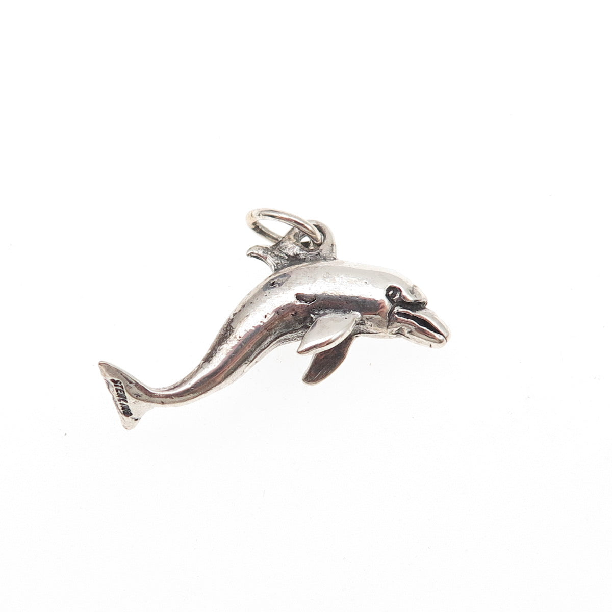 925 Sterling Silver Vintage Dolphin Oxidized 3D Mini Charm Pendant