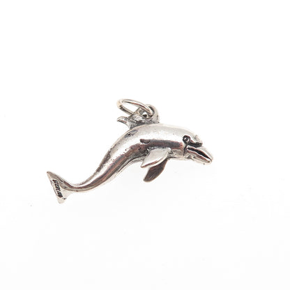 925 Sterling Silver Vintage Dolphin Oxidized 3D Mini Charm Pendant